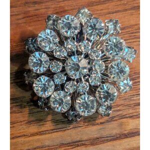 Vintage Rhinestone Silver-Toned Snowflake Brooch 2"  Sparkle Statement Jewelry